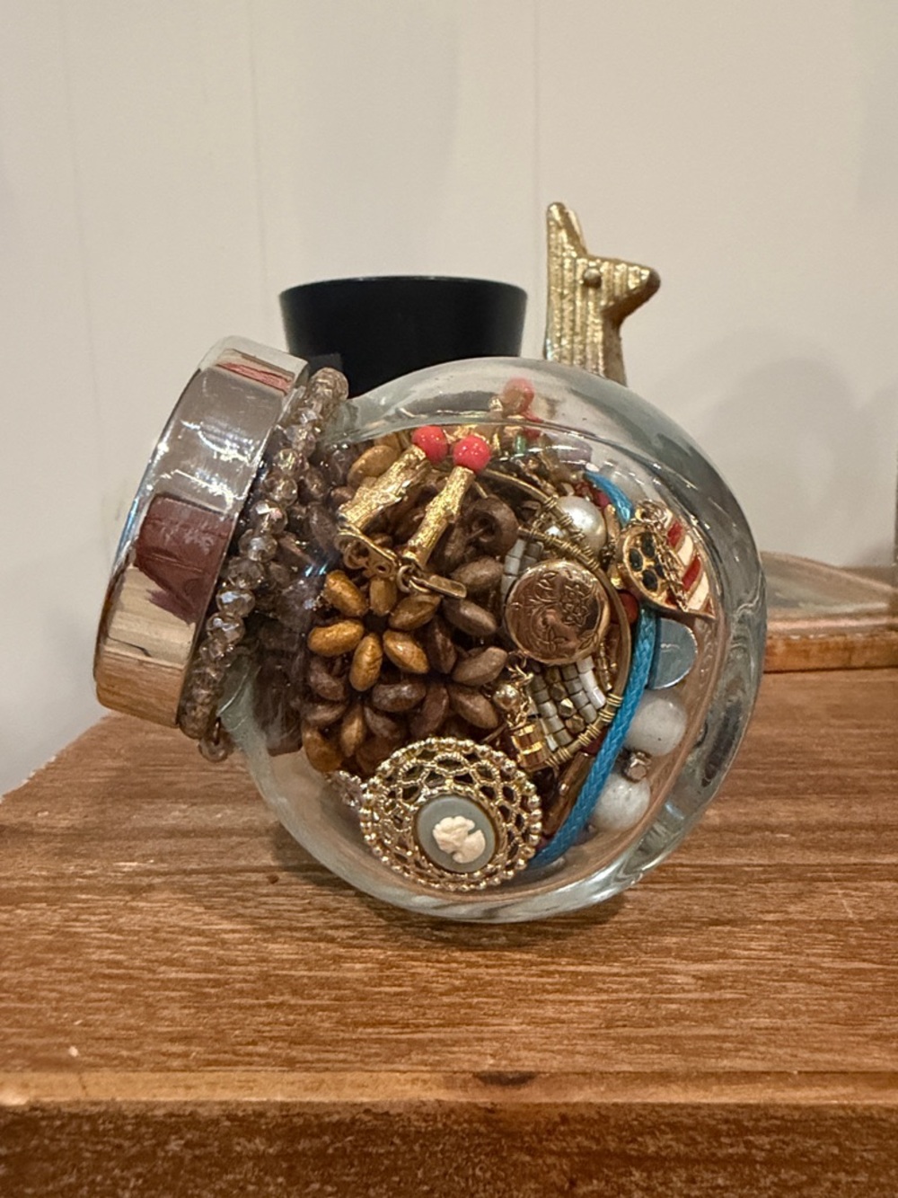 Little mystery jewelry jar - blue and brown & signed pieces too